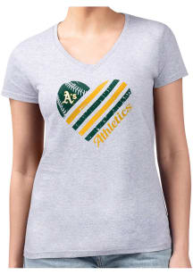 4Her Oakland Athletics Womens Grey Heart Fitted Design Short Sleeve T-Shirt