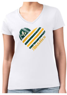4Her Oakland Athletics Womens White Heart Fitted Design Short Sleeve T-Shirt