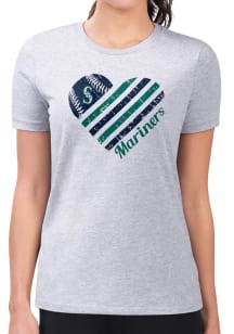 4Her Seattle Mariners Womens Grey Heart Fitted Design Short Sleeve T-Shirt