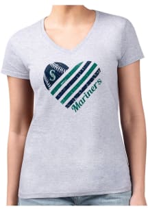 4Her Seattle Mariners Womens Grey Heart Fitted Short Sleeve T-Shirt