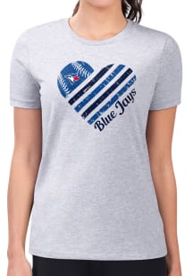 4Her Toronto Blue Jays Womens Grey Heart Fitted Design Short Sleeve T-Shirt