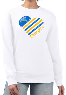 4Her Los Angeles Chargers Womens White Heart Crew Sweatshirt