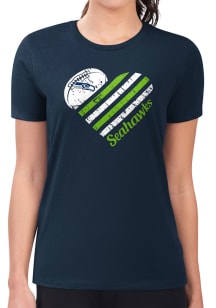 4Her Seattle Seahawks Womens Navy Blue Heart Fitted Design Short Sleeve T-Shirt