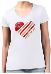 4Her San Francisco 49ers Womens White Heart Fitted Short Sleeve T-Shirt