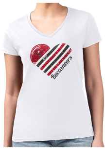4Her Tampa Bay Buccaneers Womens White Heart Fitted Design Short Sleeve T-Shirt
