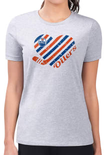 4Her Edmonton Oilers Womens Grey Heart Fitted Short Sleeve T-Shirt