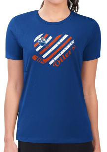 4Her Edmonton Oilers Womens Blue Heart Fitted Short Sleeve T-Shirt