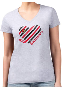 4Her Ottawa Senators Womens Grey Heart Fitted Short Sleeve T-Shirt