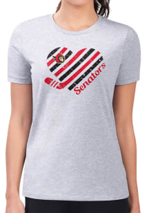4Her Ottawa Senators Womens Grey Heart Fitted Design Short Sleeve T-Shirt