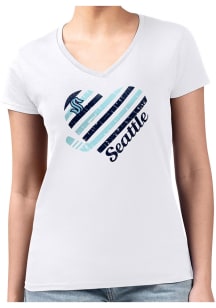 4Her Seattle Kraken Womens White Heart Fitted Short Sleeve T-Shirt