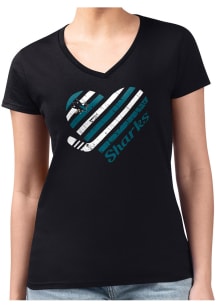 4Her San Jose Sharks Womens Black Heart Fitted Short Sleeve T-Shirt