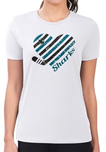 4Her San Jose Sharks Womens White Heart Fitted Short Sleeve T-Shirt
