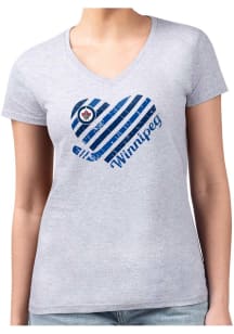 4Her Winnipeg Jets Womens Grey Heart Fitted Graphic Short Sleeve T-Shirt