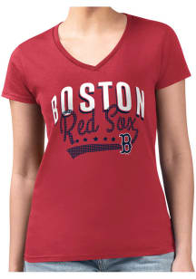 4Her Boston Red Sox Womens Red Filigree Fitted Design Short Sleeve T-Shirt