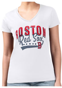 4Her Boston Red Sox Womens White Filigree Fitted Design Short Sleeve T-Shirt