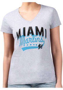4Her Miami Marlins Womens Grey Filigree Fitted Design Short Sleeve T-Shirt