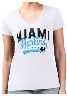 4Her Miami Marlins Womens White Filigree Fitted Design Short Sleeve T-Shirt