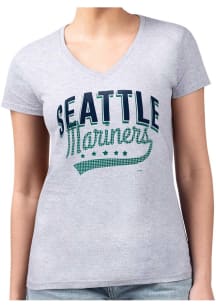 4Her Seattle Mariners Womens Grey Filigree Fitted Short Sleeve T-Shirt