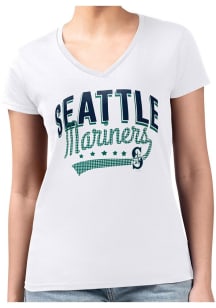 4Her Seattle Mariners Womens White Filigree Fitted Design Short Sleeve T-Shirt