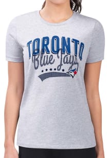 4Her Toronto Blue Jays Womens Grey Filigree Fitted Design Short Sleeve T-Shirt