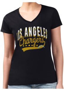 4Her Los Angeles Chargers Womens Black Filigree Fitted Design Short Sleeve T-Shirt