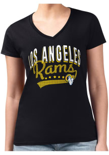 4Her Los Angeles Rams Womens Black Filigree Fitted Design Short Sleeve T-Shirt