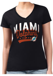 4Her Miami Dolphins Womens Black Filigree Fitted Design Short Sleeve T-Shirt