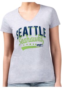 4Her Seattle Seahawks Womens Grey Filigree Fitted Design Short Sleeve T-Shirt