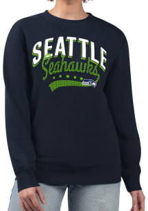4Her Seattle Seahawks Womens Navy Blue Filigree Crew Sweatshirt