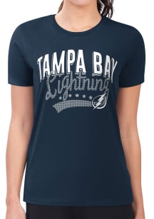 4Her Tampa Bay Lightning Womens Navy Blue Filigree Fitted Design Short Sleeve T-Shirt