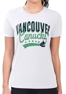 4Her Vancouver Canucks Womens White Filigree Fitted Design Short Sleeve T-Shirt