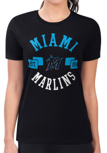 4Her Miami Marlins Womens Black City Fitted Design Short Sleeve T-Shirt
