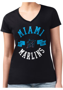 4Her Miami Marlins Womens Black City Fitted Short Sleeve T-Shirt