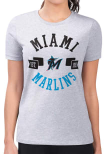 4Her Miami Marlins Womens Grey City Fitted Design Short Sleeve T-Shirt