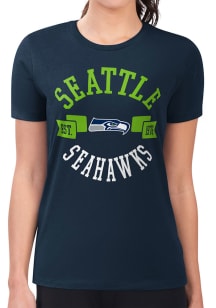 4Her Seattle Seahawks Womens Navy Blue City Fitted Short Sleeve T-Shirt