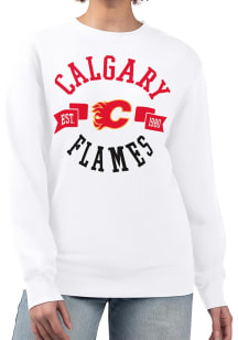 4Her Calgary Flames Womens White City Crew Sweatshirt