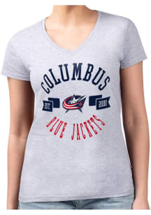 4Her Columbus Blue Jackets Womens Grey City Fitted Short Sleeve T-Shirt