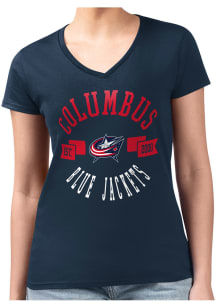 4Her Columbus Blue Jackets Womens Navy Blue City Fitted Short Sleeve T-Shirt