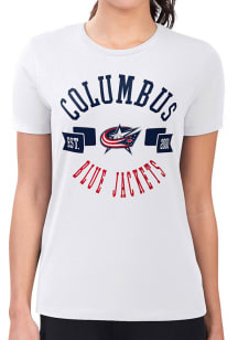 4Her Columbus Blue Jackets Womens White City Fitted Design Short Sleeve T-Shirt