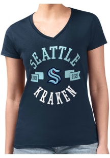 4Her Seattle Kraken Womens Navy Blue City Fitted Design Short Sleeve T-Shirt