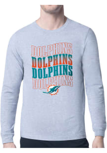 Starter Miami Dolphins Grey Wave Long Sleeve T Shirt