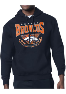 Starter Denver Broncos Mens Navy Blue Mesh 80s Logo Long Sleeve Hoodie