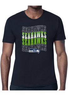 Starter Seattle Seahawks Navy Blue Wave Short Sleeve T Shirt
