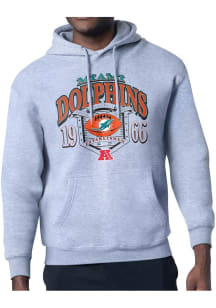 Starter Miami Dolphins Mens Grey 80s Logo Long Sleeve Hoodie