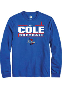 Maci Cole Tulsa Golden Hurricane Blue NIL Stacked Box Long Sleeve Player T Shirt