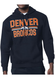 Starter Denver Broncos Mens Navy Blue Mesh Logo Long Sleeve Hoodie