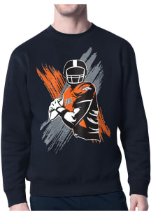 Starter Denver Broncos Mens Navy Blue Player Long Sleeve Crew Sweatshirt