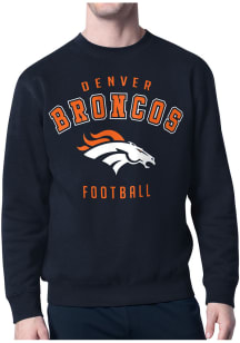 Starter Denver Broncos Mens Navy Blue Logo Long Sleeve Crew Sweatshirt