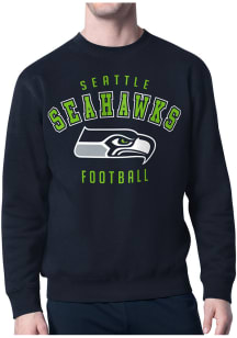 Starter Seattle Seahawks Mens Navy Blue Logo Long Sleeve Crew Sweatshirt
