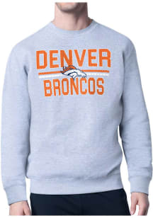 Starter Denver Broncos Mens Grey Mesh Logo Long Sleeve Crew Sweatshirt